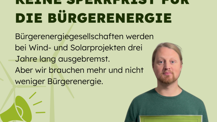 Das Bündnis Bürgerenergie verweist auf wichtige Themen, die von der Politik angepackt werden müssen. „Keine Sperrfrist für Bürgerenergie“ ist eine der Forderungen. Mehr dazu unten.  