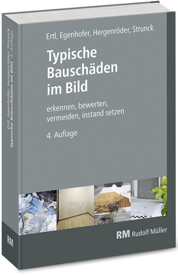 Ein deutsches Buch mit dem Titel „Typische Bauschäden im Bild“ mit Fotos von Gebäudeschäden auf dem Cover. - © Bild: RM Rudolf Müller Medien