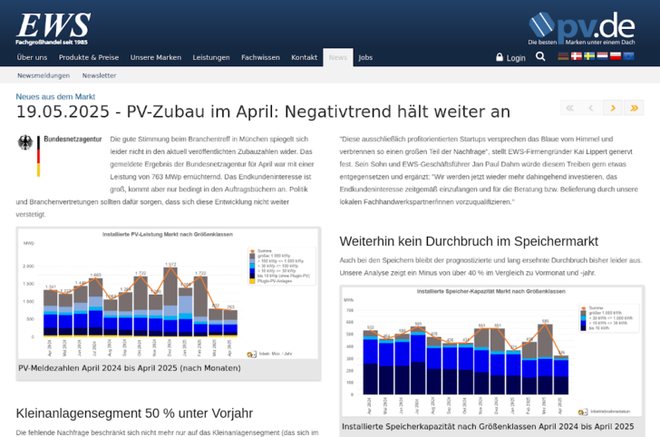 Die Analyse der Zubauzahlen zeigt Einbrüche in allen Marktsegmenten. - © EWS