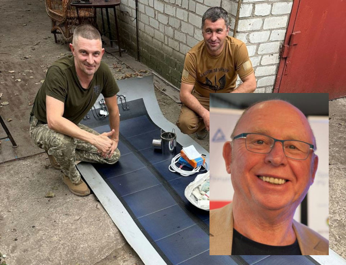 Willi Ernst (vorn rechts) und seine ukrainischen Partner bauen Solaranlagen für Schulen, Heime und Kliniken in der Ostukraine.