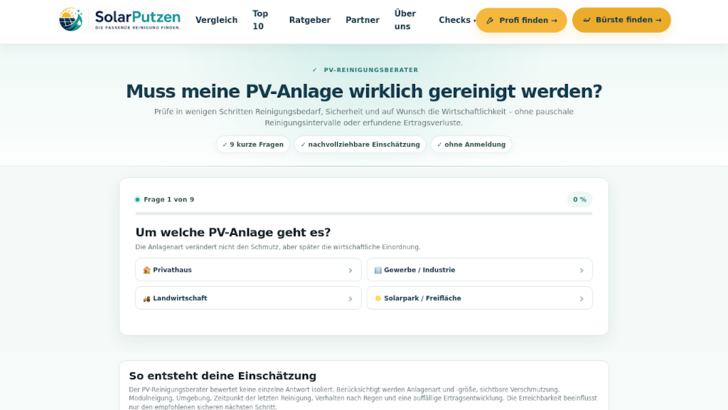 Die neue Website unterstützt Kunden und spezialisierte Dienstleister bei der Reinigung von Solaranlagen.