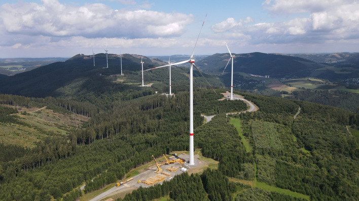 Windpark Olsberg-Mannstein im Sauerland (Hochsauerlandkreis) mit sieben V126 und 24 Megawatt, Inbetriebnahme September 2024