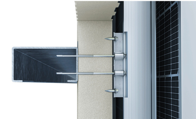Mit dem Montagesystem Compactwall TR lassen sich PV-Module an Fassaden mit Sandwichpaneelen montieren.