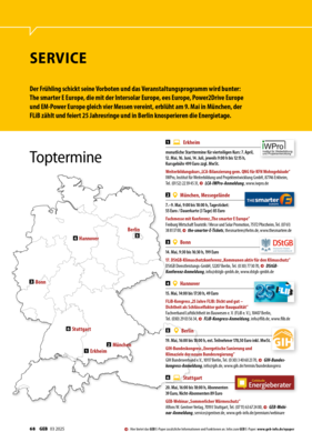 Deutschlandkarte mit Text zu Serviceveranstaltungen und Logos der teilnehmenden Organisationen auf der rechten Seite.