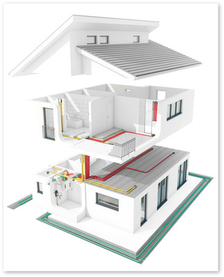 Die Installation eines zentralen Lüftungssystems mit Wärmerückgewinnung gewährleistet den von der DIN 1946-6 vorgegebenen Luftaustausch.
