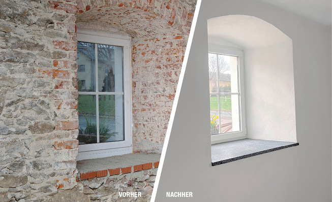 Doppelter Schutz: Sanierputze leiten Feuchtigkeit aus dem Mauerwerk an die Oberfläche und verhindern Salzablagerungen an der Wand.