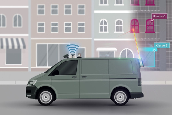 Ein mit einem Lichtsensor und Wärmebildkamera ausgerüstetes Messfahrzeug soll in Zukunft Messdaten zur Energieeffizienz von Gebäuden liefern – und damit eine solide Planungsgrundlage für die energetische Sanierung.