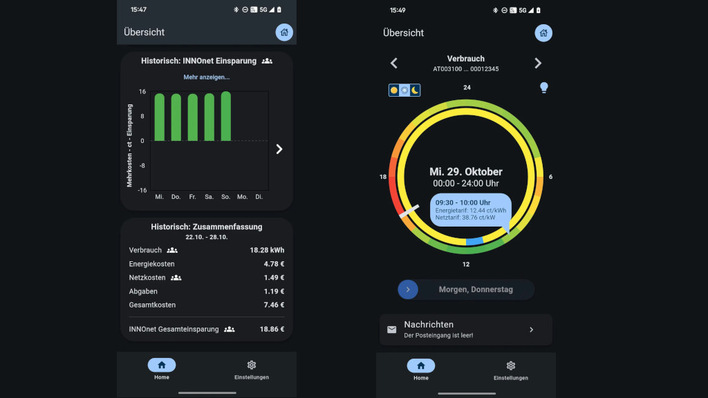 Die App zeigt den aktuellen Verbrauch und die dazugehörigen Strom- und Netzkosten.
