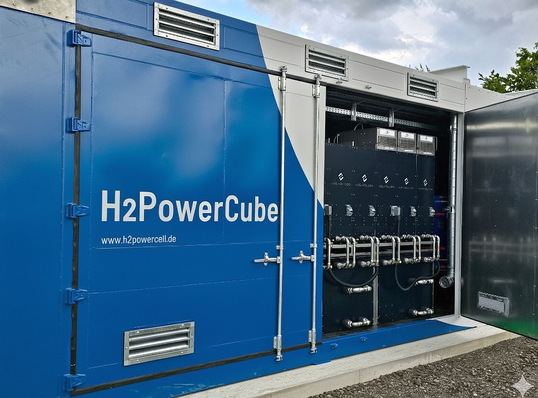 Der H2PowerCube ist ein containerisiertes H2-Brennstoffzellen-Kraftwerk.