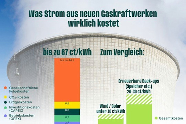 Gesamtkosten für Strom aus Erdgas, inklusive Schäden, Subventionen und Importrisiken.